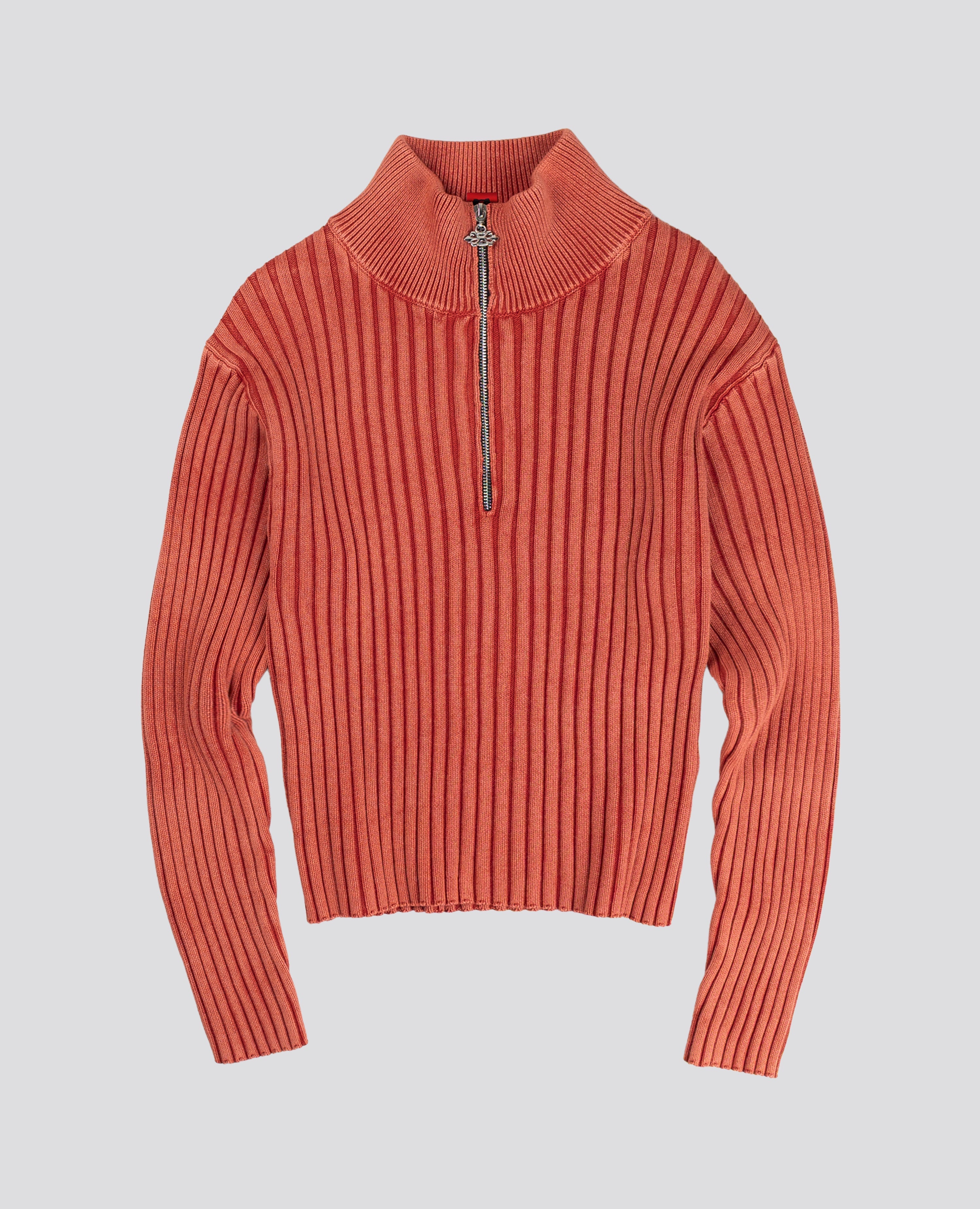 RED FITTED RIBBED KNITWEAR